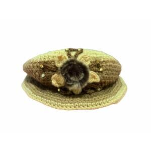 Women's Brown Cream Crocheted Flower Embellish Faux Far Circle Hat